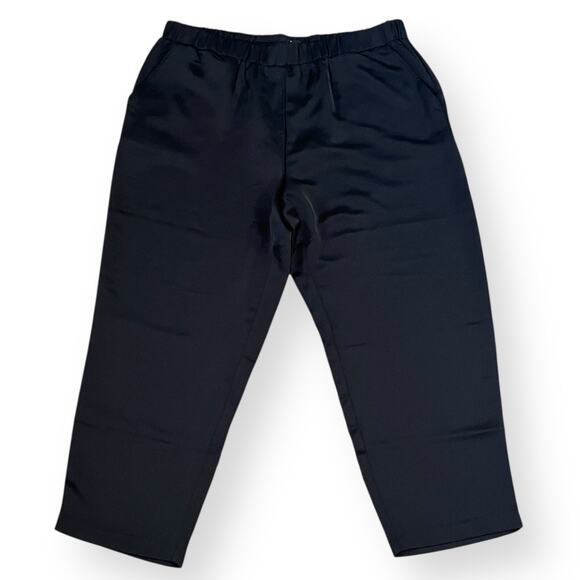 Jason Wu Womens MP Petite Black Satin Pull On Ankle Pants Elastic Waist Pockets - Picture 1 of 8